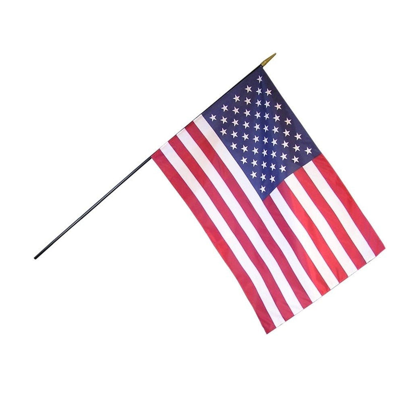 12 Pack 4 in. X 6 in. U.S. Flag Mounted on a 3/16 in. X 10 in. Back Staff with Gold Spear Tip - The Flag Lady