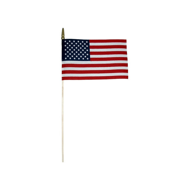 12 Pack 8 in. X 12 in. Verona Brand U.S. Flag Mounted on 5/16 in. X 24 in. Natural Wood with Gold Spear Tip - The Flag Lady