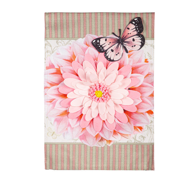 12x18 in Dahlia and Butterfly Burlap Garden Flag - The Flag Lady