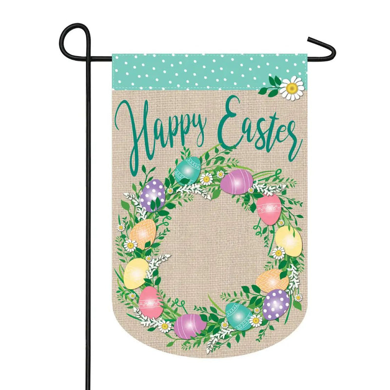 12x18 in Easter Egg Wreath Burlap Garden Flag - The Flag Lady