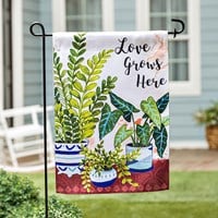 12x18 in Love Grows Here Houseplants Suede Garden Flag - The Flag Lady