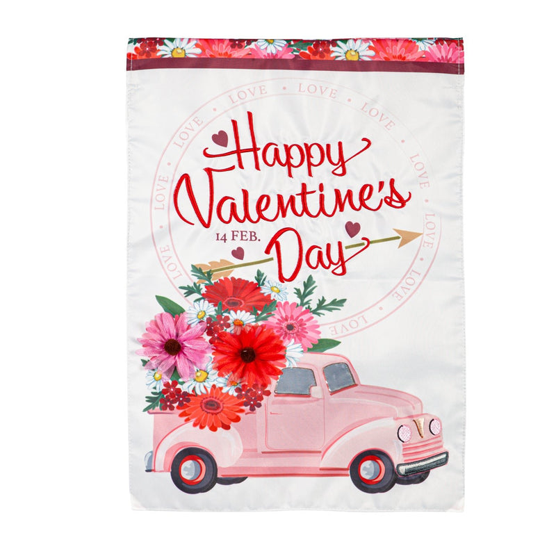 12x18 in Valentine's Floral Truck Applique Garden Flag - The Flag Lady