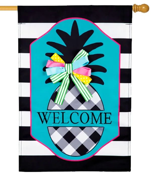 28x40 in Black and White Pineapple Banner - The Flag Lady