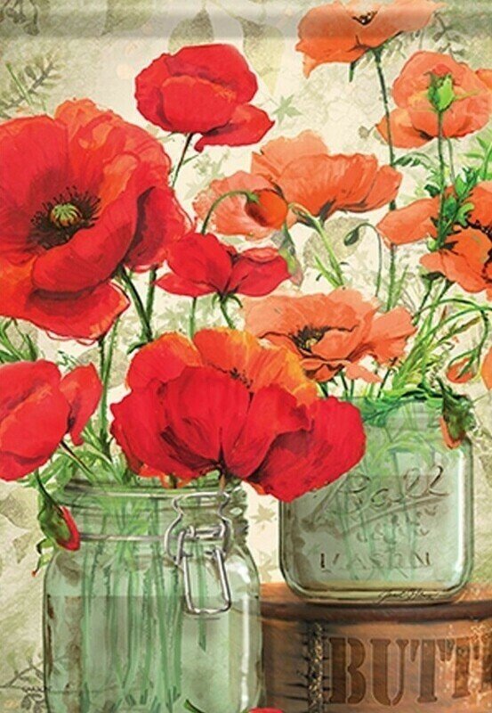 28x40 in Mason Jar Poppies Suede Banner - The Flag Lady