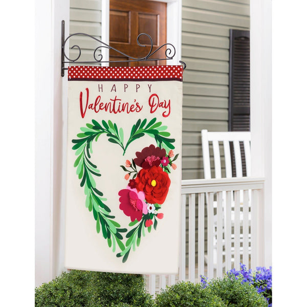 28x40 in Valentine's Floral Heart Wreath Applique Banner - The Flag Lady