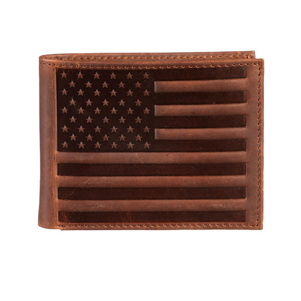 American Flag, Bi - Fold Wallet, Brown, CH, 100% Genuine Leather - The Flag Lady