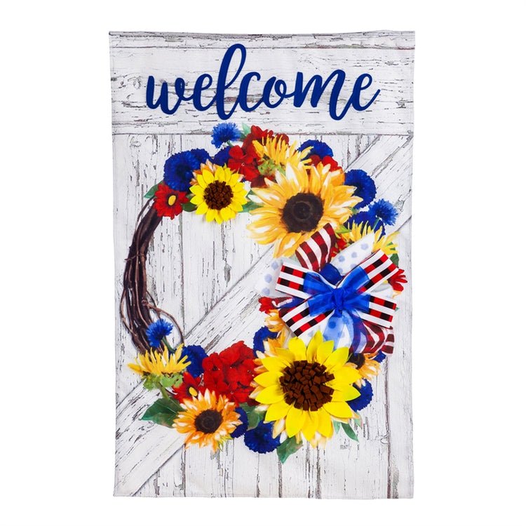 Americana Floral Welcome Wreath Banner - The Flag Lady