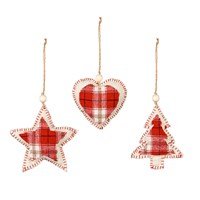 Assorted set of Plaid Ornaments - Heart, Star, Tree - The Flag Lady