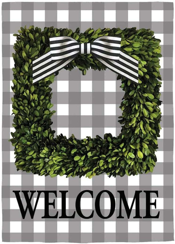 Boxwood Plaid Home Suede Wreath Banner - The Flag Lady