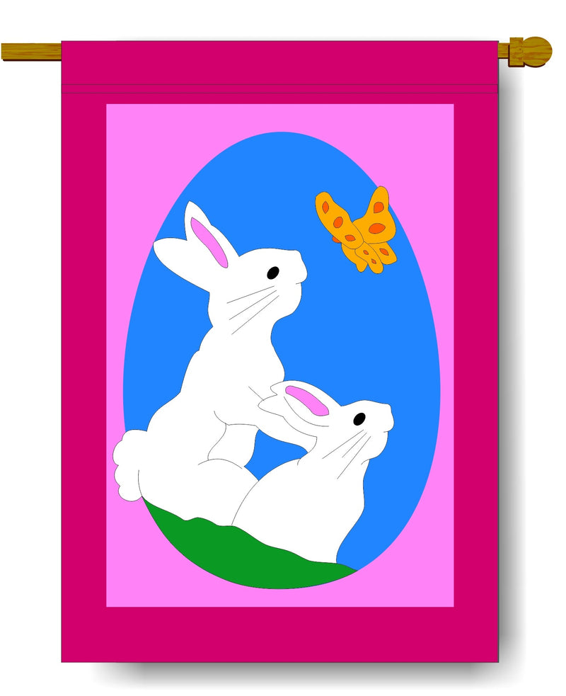 Bunnies with Butterfy Banner Flag 28 x 40 inch Easter, Spring - The Flag Lady