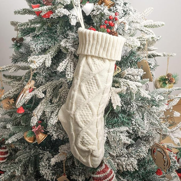 Cable Knit Cream Christmas Stocking - The Flag Lady