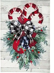 Candy Cane Swag Burlap Garden Flag - The Flag Lady