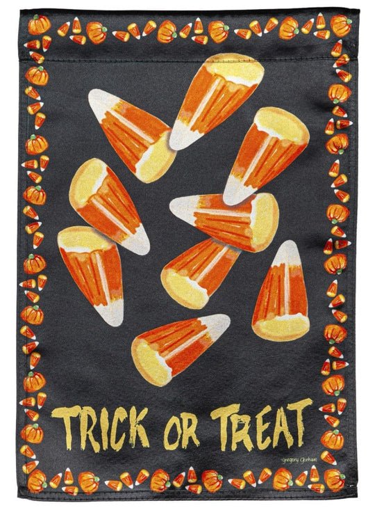 Candy Corn Greetings Lustre Garden Flag - The Flag Lady