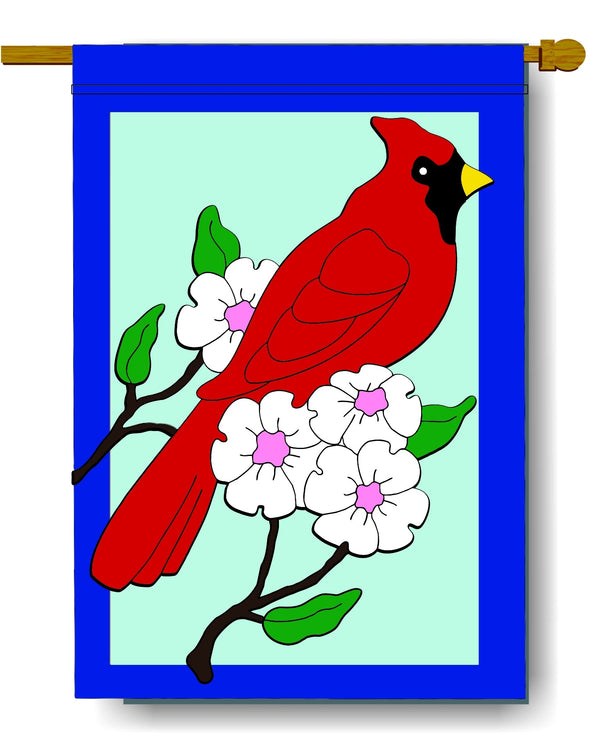 Cardinal with Dogwood Banner Flag 28 x 40 inch Birds - The Flag Lady