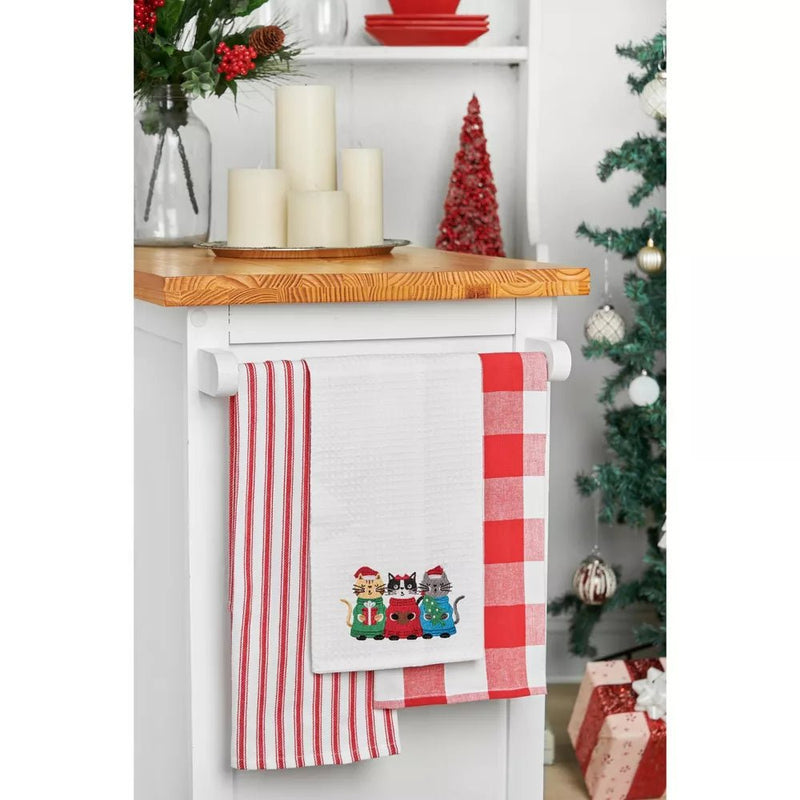 Cat Santa Hats Waffle Weave Kitchen Towel - The Flag Lady