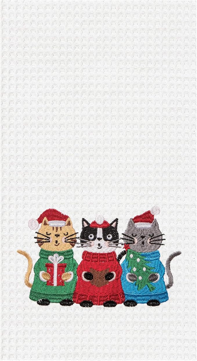 Cat Santa Hats Waffle Weave Kitchen Towel - The Flag Lady