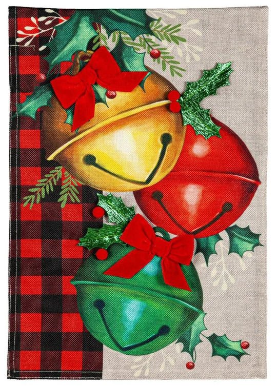 Christmas Bell Trio Burlap Garden Flag - The Flag Lady