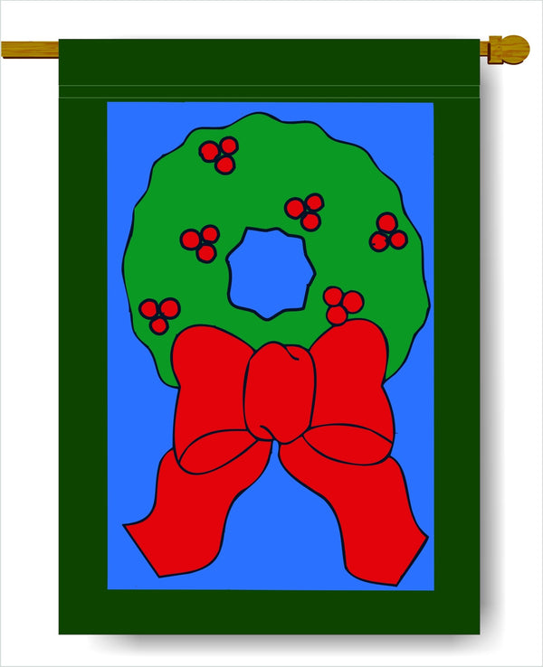 Christmas Wreath with Holly Banner Flag 28 x 40 inch Christmas - The Flag Lady