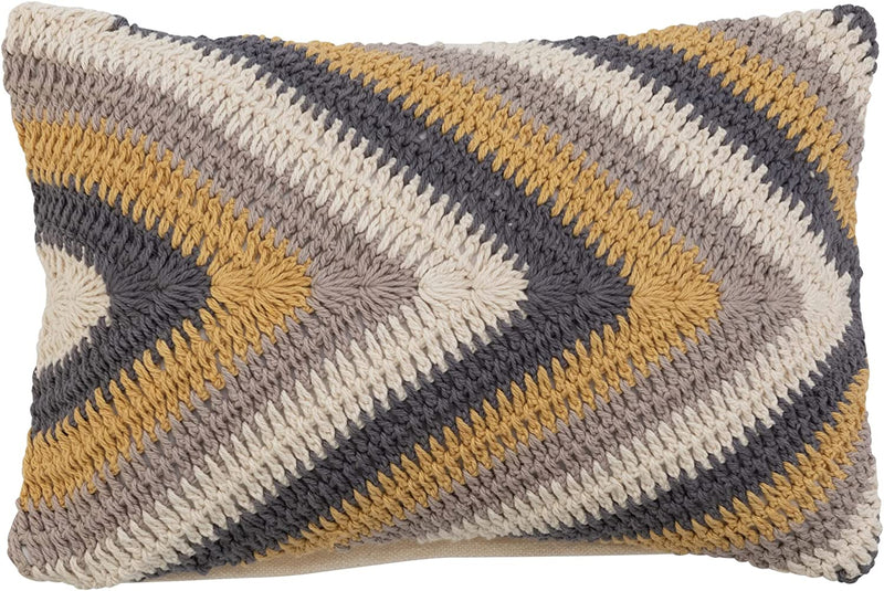 Cotton Crocheted Lumbar Pillow w/ Chevron Pattern - The Flag Lady