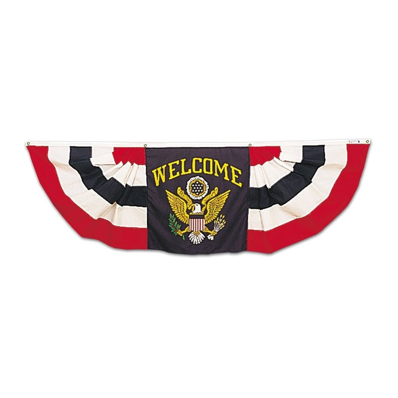 Cotton Sheeting Welcome Bunting with Eagle Center - 3 ft .X 9 ft. - The Flag Lady