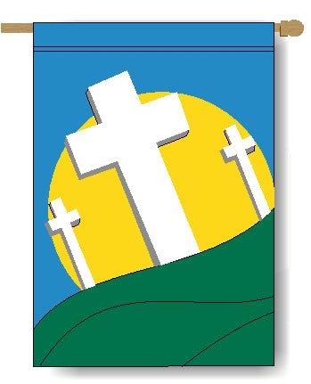 Crosses of Calvary Banner Flag 28 x 40 inch Religious, Easter - The Flag Lady