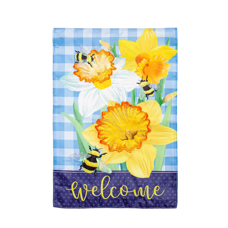 Daffodils and Bees Applique Garden Flag - The Flag Lady