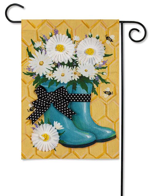 Daisy Bee Boots Linen Garden Flag - The Flag Lady