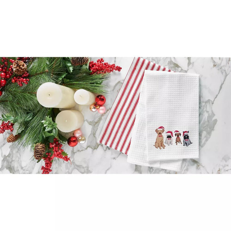 Dog Santa Hats Waffle Weave Kitchen Towel - The Flag Lady