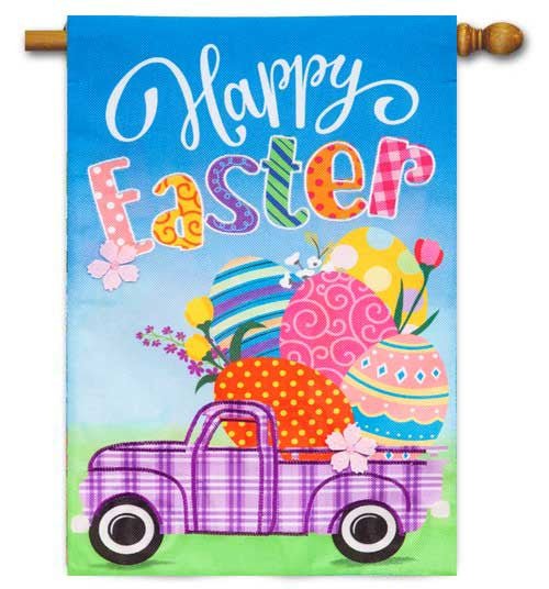 Easter Plaid Truck Burlap Banner - The Flag Lady