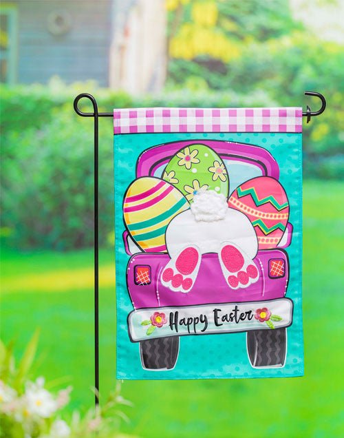 Easter Truck Bunny Bottom Applique Garden Flag - The Flag Lady