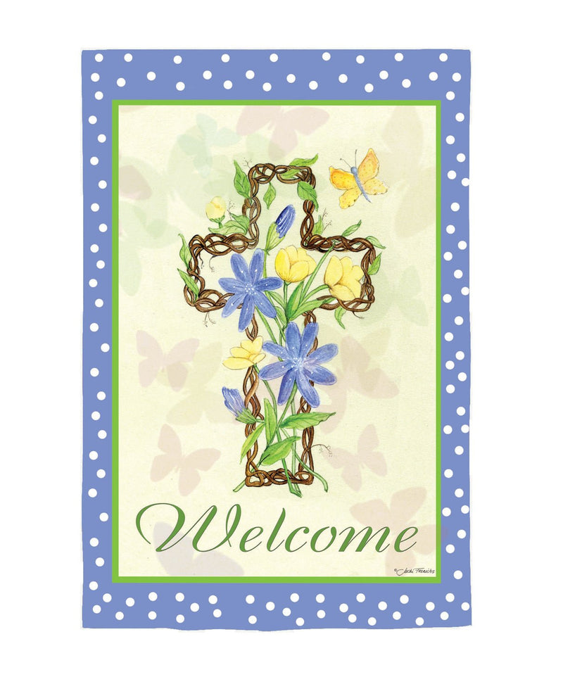 Easter Welcome Cross Suede Garden Flag - The Flag Lady