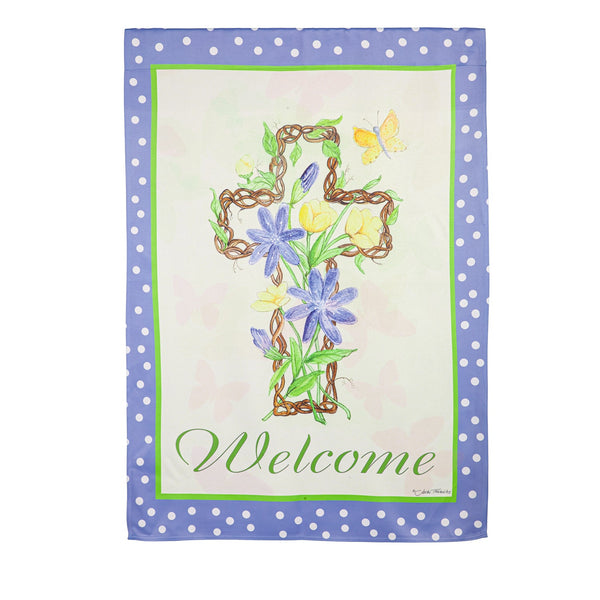 Easter Welcome with Cross Suede Banner - The Flag Lady