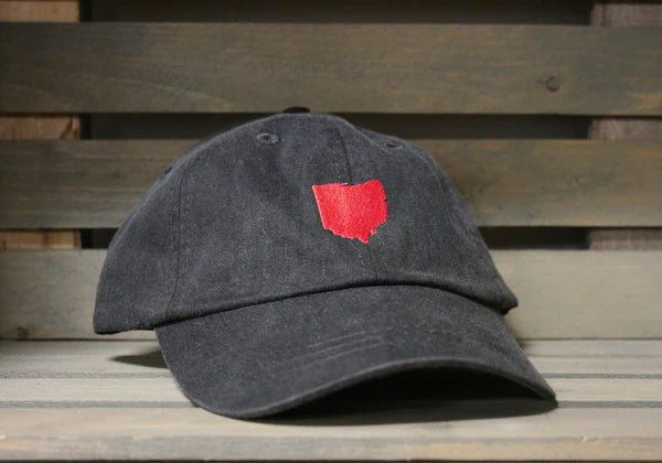 Embroidered Black Hat | Ohio Red Centered - The Flag Lady