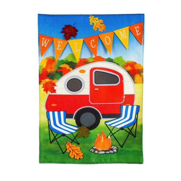 Fall Camper Burlap Garden Flag - The Flag Lady