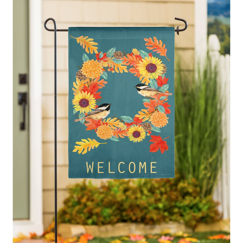 Fall Chickadee Wreath Banner & Garden Flag - The Flag Lady