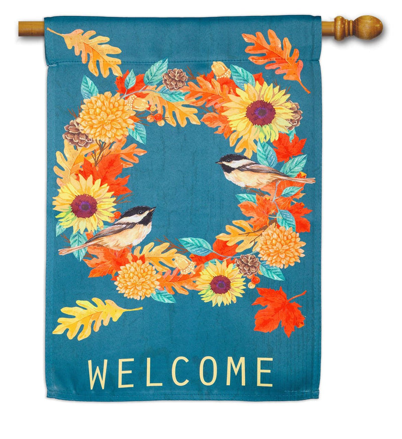 Fall Chickadee Wreath Banner & Garden Flag - The Flag Lady