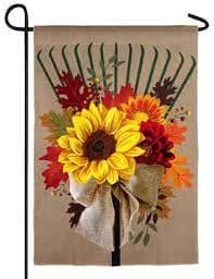 Fall Floral Rake Garden Flag - The Flag Lady