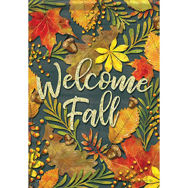 Fall Leaves Glitter "Welcome" Garden Flag - The Flag Lady