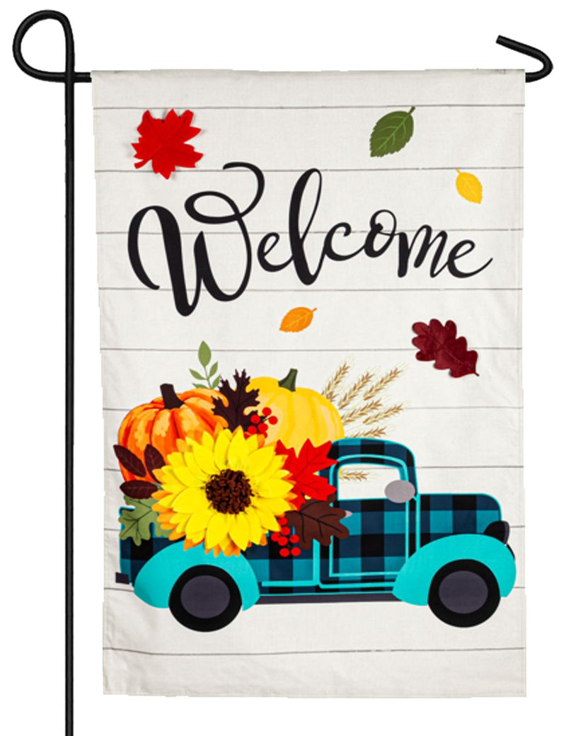 Fall Plaid Truck Linen Flags - The Flag Lady