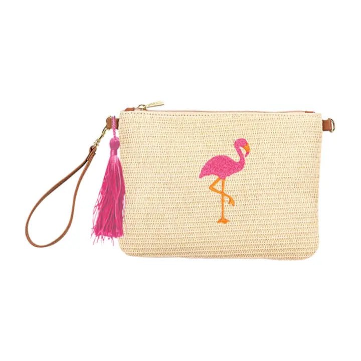 Flamingo Embroidered Hilton Wristlet - The Flag Lady