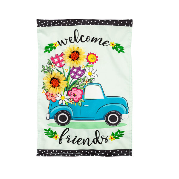 Flower Truck Linen Garden Flag - The Flag Lady