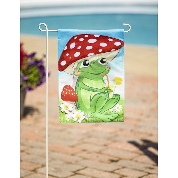 Frog Under Mushroom Burlap Garden Flag - The Flag Lady