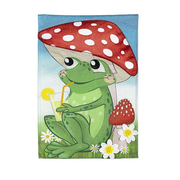 Frog Under Mushroom Burlap Garden Flag - The Flag Lady