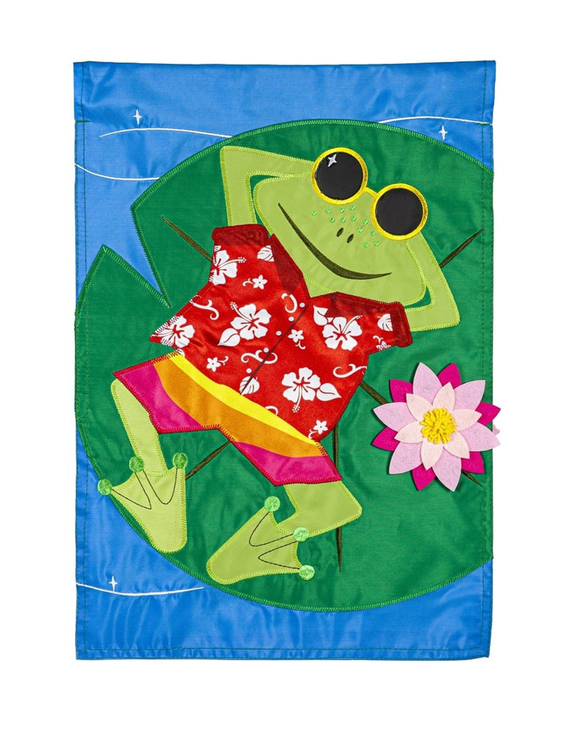 Frog's Summer Vacation Garden Applique Flag - The Flag Lady