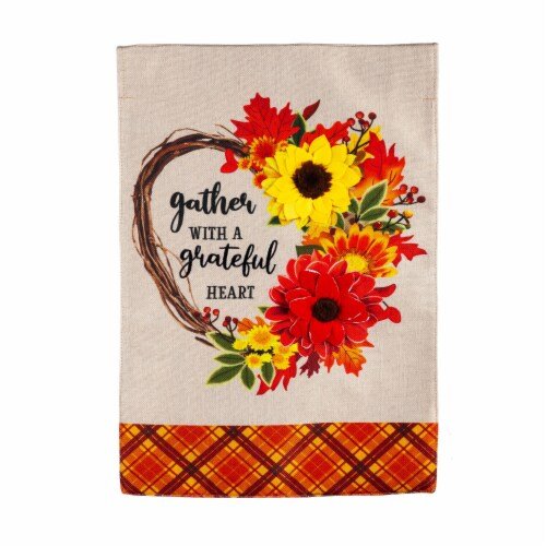 Gather With a Grateful Heart Burlap Banner - The Flag Lady