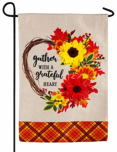 Gather with a Grateful Heart Burlap Garden Flag - The Flag Lady