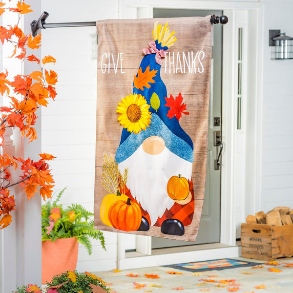 Give Thanks Fall Gnome Burlap Flags - The Flag Lady