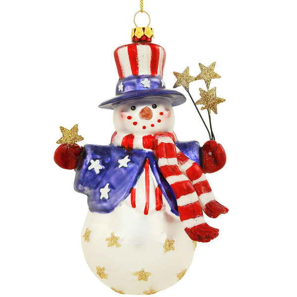 Glass Patriotic Snowman with Stars Ornament - The Flag Lady