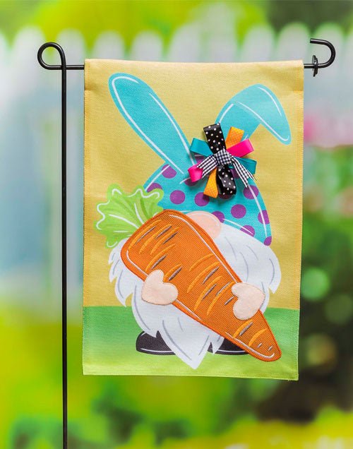 Gnome Bunny Garden Burlap Flag - The Flag Lady