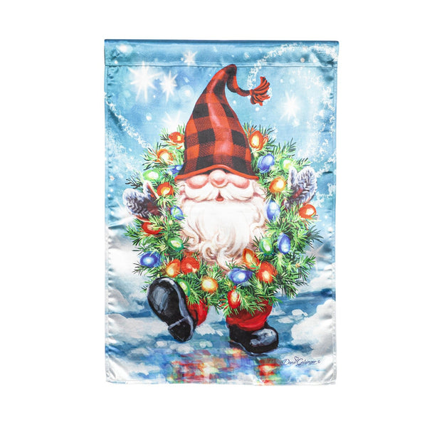 Gnome with Christmas Wreath House Flag - The Flag Lady